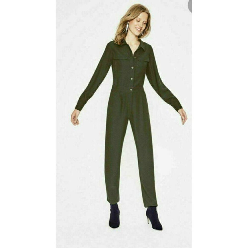 Boden Womens Zada Straight Leg Jumpsuit UK 6P US 2P Petite Green Polyester NWT